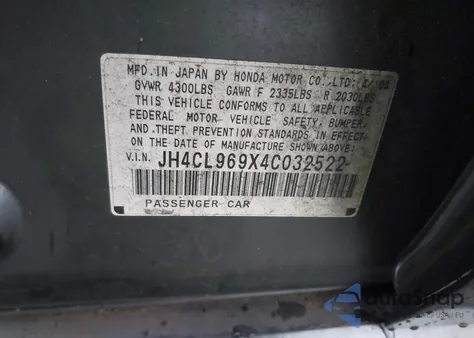 2004 Acura Tsx z USA, uszkodzony, nr VIN JH4CL969X4C032522